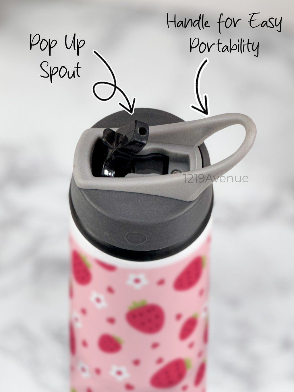 750ml Printed Fun-Sip Water Bottle | Strawberry Mania Print | For Kids, School, Sports | Sipper Bottle with Carry Handle, Durable & Stylish