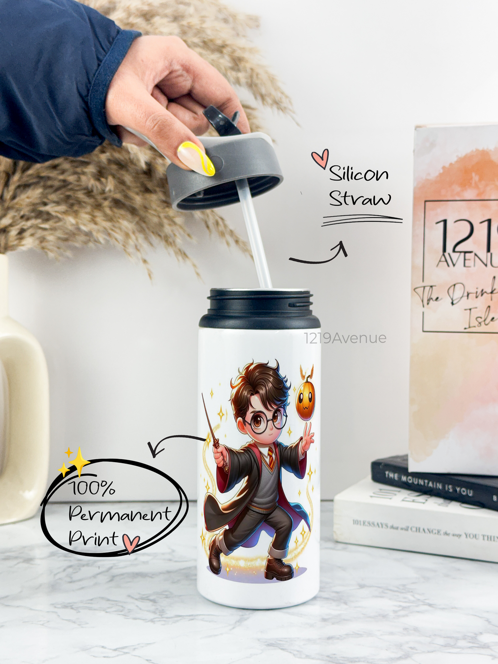 750ml Printed Fun-Sip Water Bottle | Harry Porter Cute Print | For Kids, School, Sports | Sipper Bottle with Carry Handle, Durable & Stylish