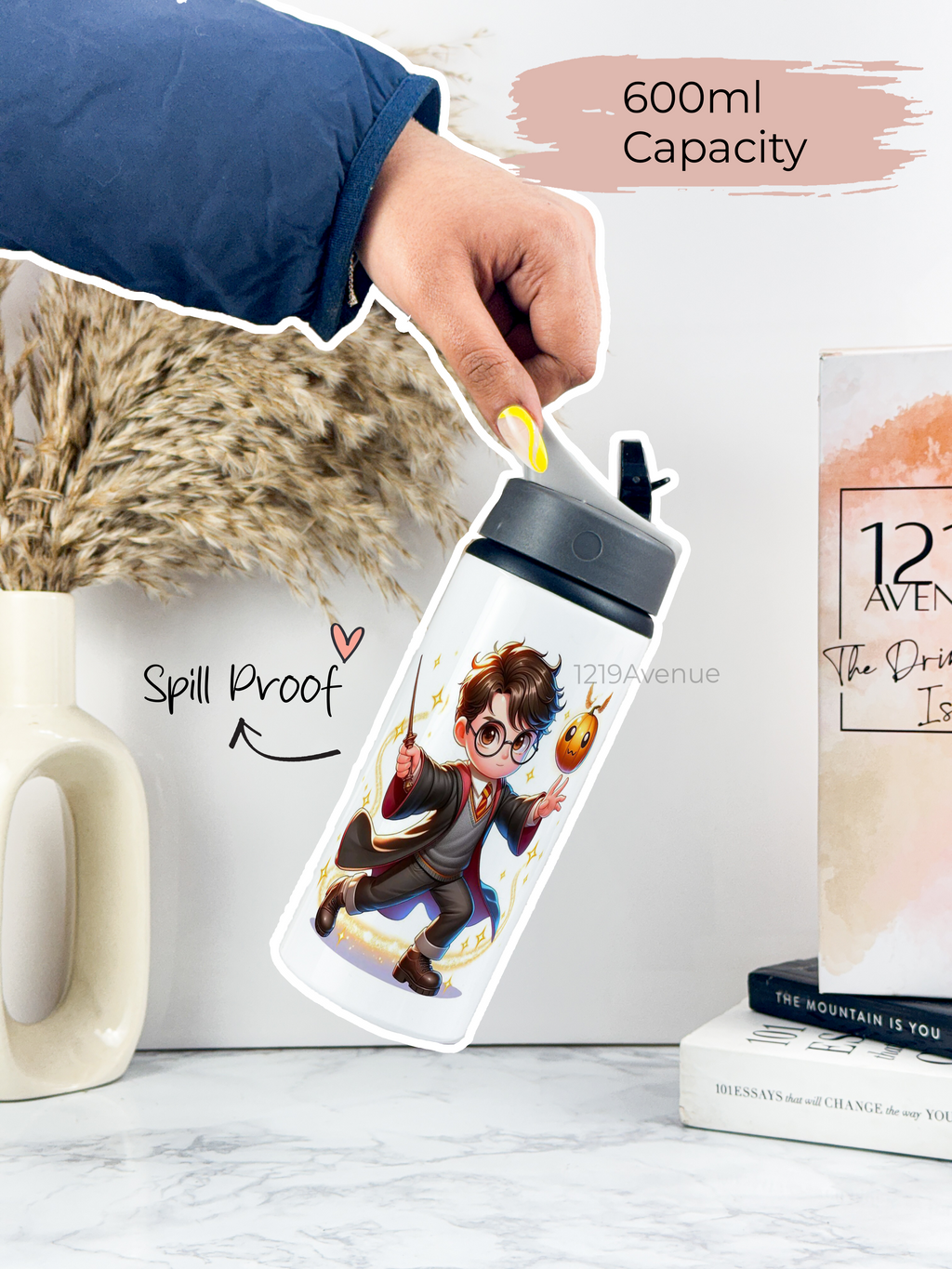 750ml Printed Fun-Sip Water Bottle | Harry Porter Cute Print | For Kids, School, Sports | Sipper Bottle with Carry Handle, Durable & Stylish