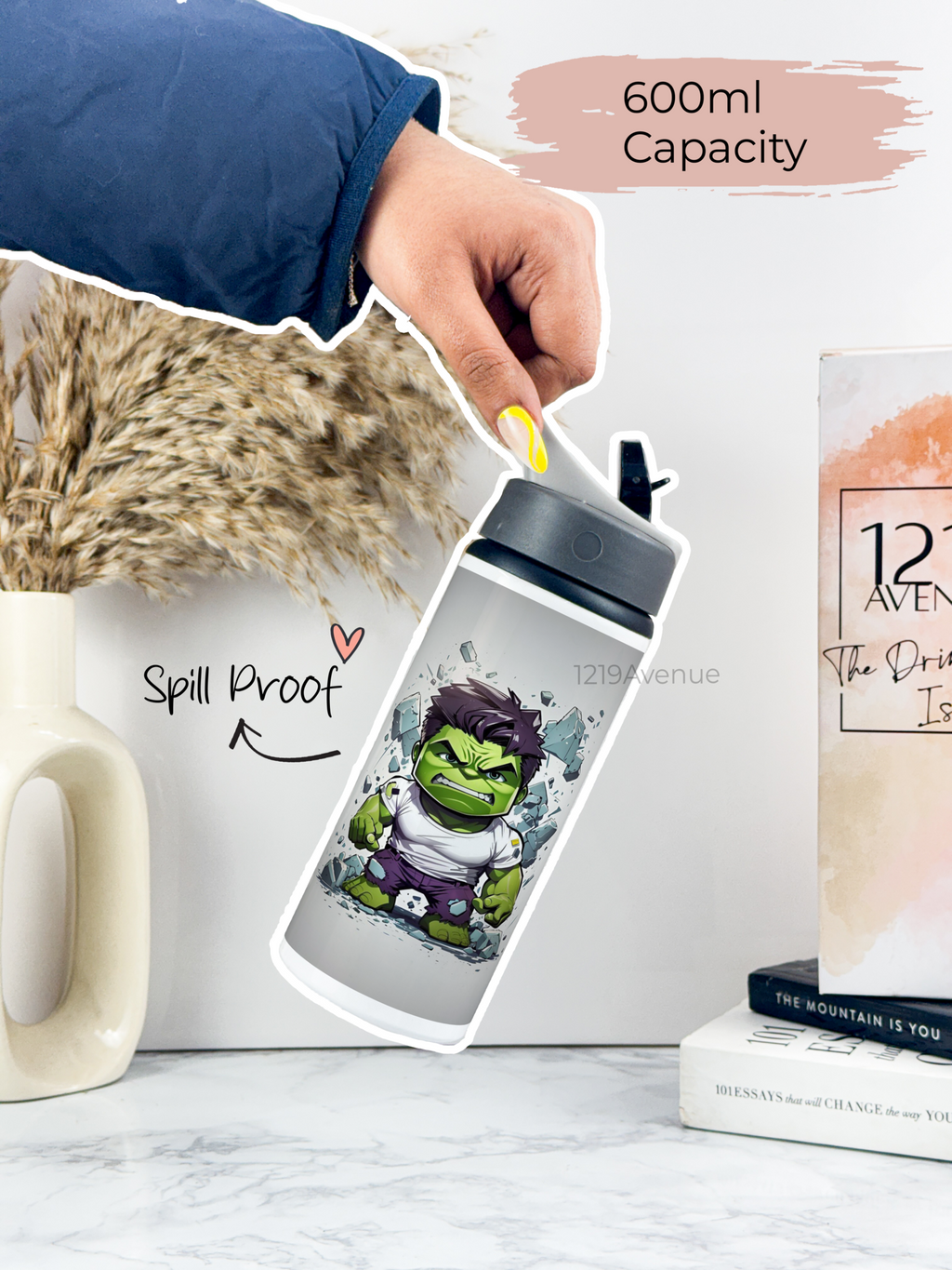 750ml Printed Fun-Sip Water Bottle | Cute Hulk Print | For Kids, School, Sports | Sipper Bottle with Carry Handle, Durable & Stylish