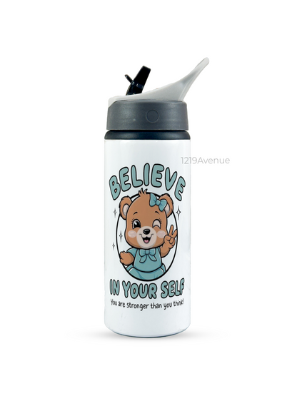 600ml Printed Fun-Sip Water Bottle | Believe In Yourself Print | For Kids, School, Sports | Sipper Bottle with Carry Handle, Durable & Stylish