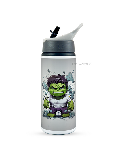 600ml Printed Fun-Sip Water Bottle | Cute Hulk Print | For Kids, School, Sports | Sipper Bottle with Carry Handle, Durable & Stylish