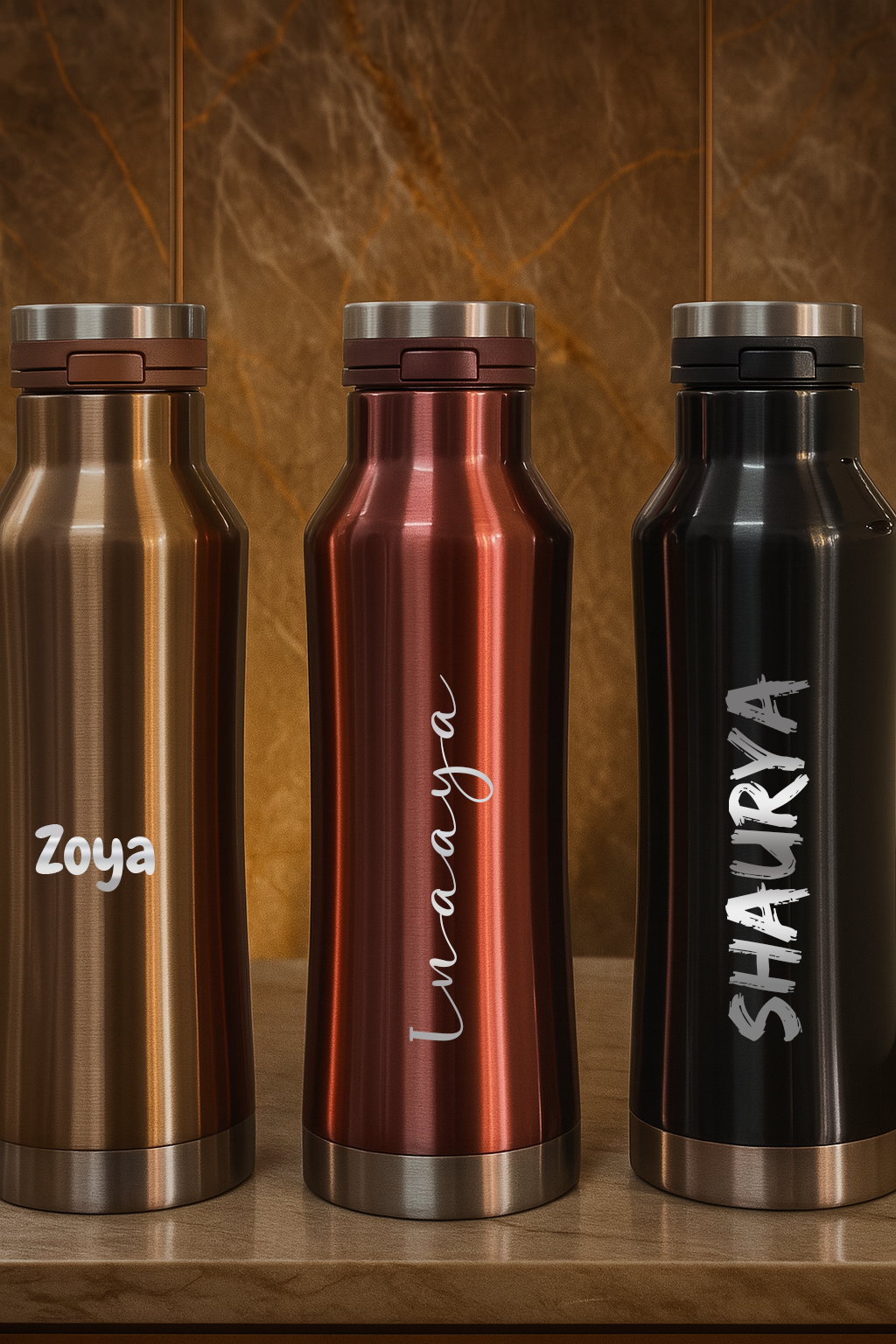 Personalized Elora Flip Top Lock Insulated Bottle – 750ml & 1000ml | 12hrs+ Hot & Cold | Premium Gifting | 3 Stunning Colors| 1 litre bottles