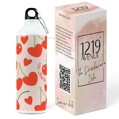 750ml Printed Hooked-Up Water Bottle |Cherries All Over Print | For Kids, School, Sports | Sipper Bottle with Carry Hook, Durable & Stylish