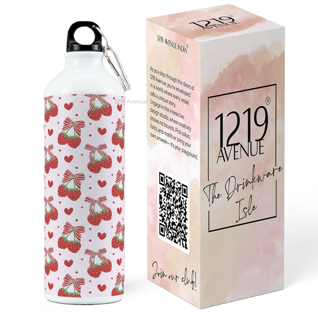 750ml Hooked-Up Water Bottle |Strawberry Burst Print | Leak Proof | Printed Bottle with Carry Hook, Durable & Stylish
