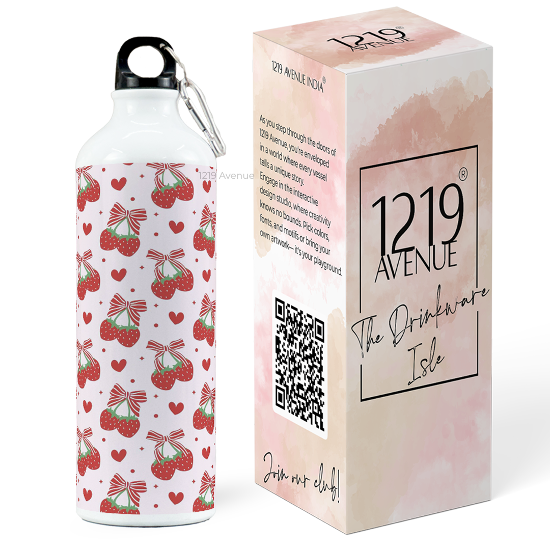 750ml Printed Hooked-Up Water Bottle |Strawberry Burst Print | For Kids, School, Sports | Sipper Bottle with Carry Hook, Durable & Stylish