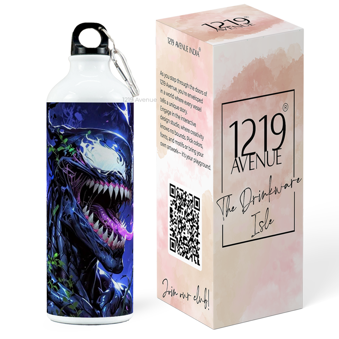 750ml Printed Hooked-Up Water Bottle |Venom Print | For Kids, School, Sports | Sipper Bottle with Carry Hook, Durable & Stylish