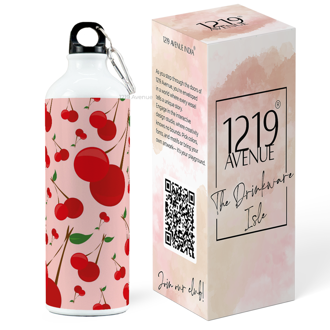 750ml Printed Hooked-Up Water Bottle | Cherry Blast Print | For Kids, School, Sports | Sipper Bottle with Carry Hook, Durable & Stylish