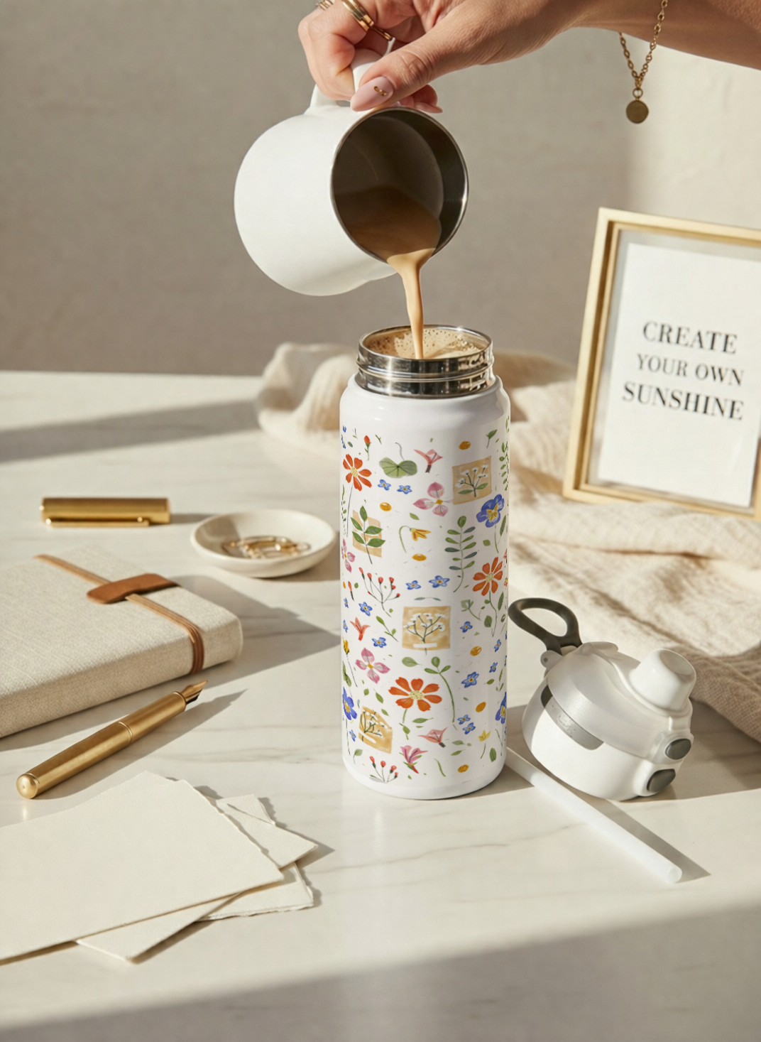 Personalised Lumi Insulated Premium Water Bottle 650ml – Enchanted Petals Print | 12+ Hours Hot & Cold | 2-Way Lid