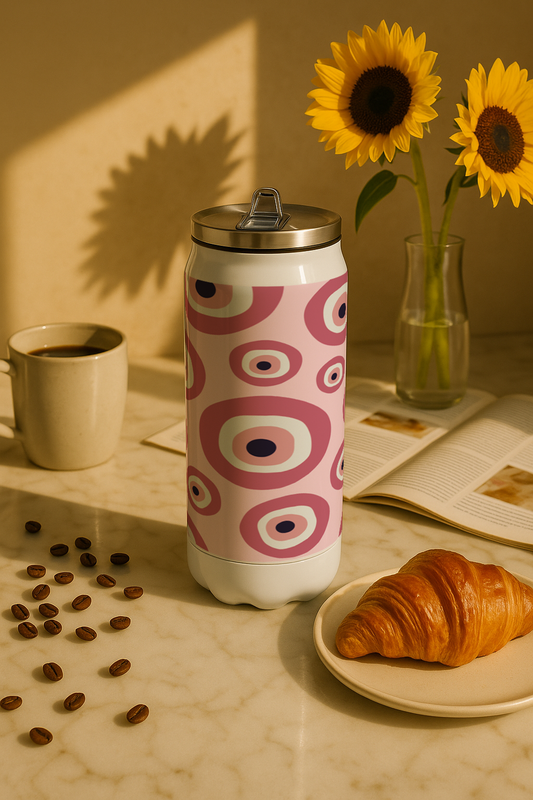 Ivora Metal Can Sipper 450 ML| Metal Cans 450 ML | Fuschia Evil Eye Print | Double Walled Hot And Cold Tumbler