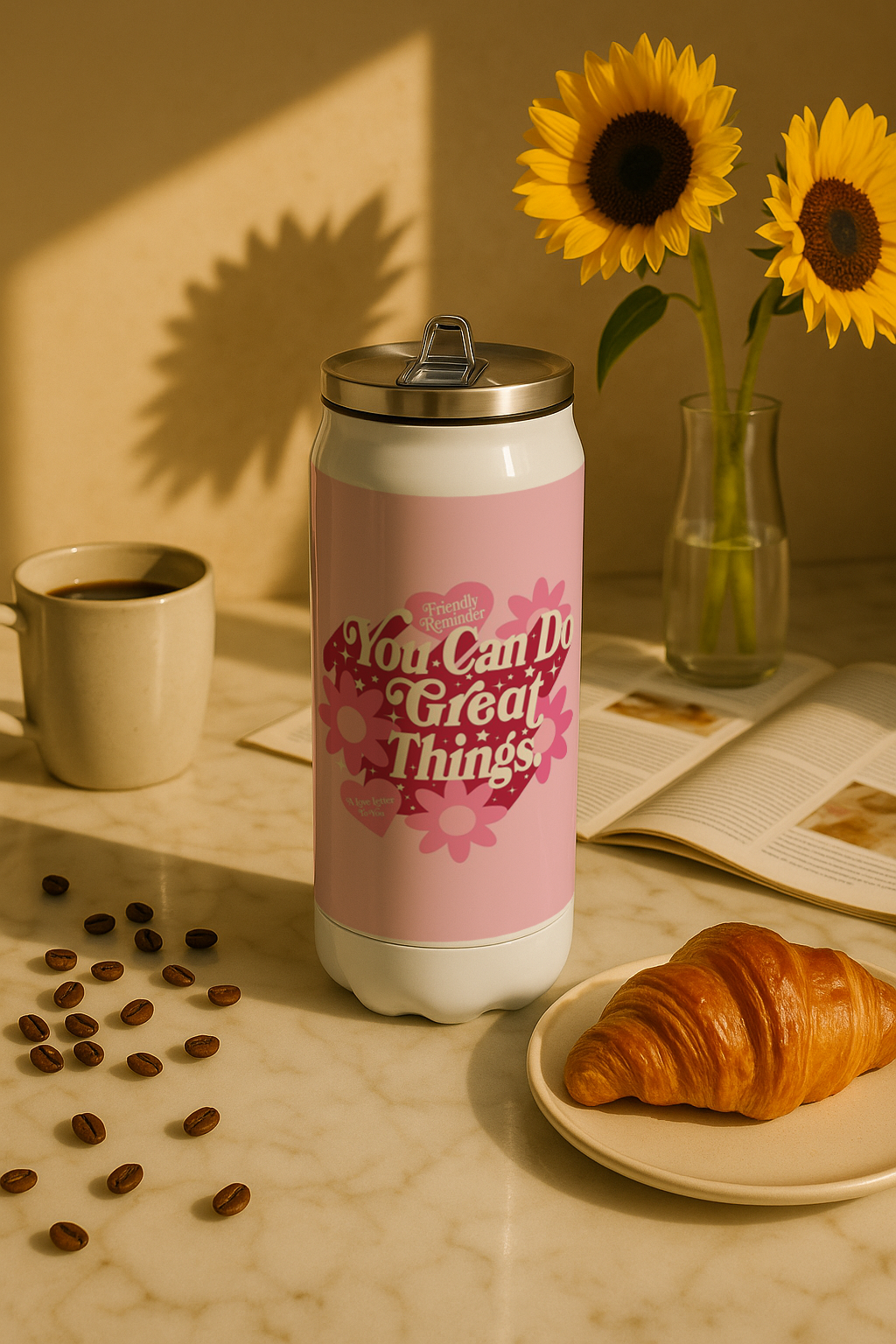 Ivora Metal Can Sipper 450 ML| Metal Cans 450 ML | Great Things Print | Double Walled Hot And Cold Tumbler