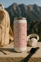 Ivora Metal Can Sipper 450 ML| Metal Cans 450 ML | Blush Bow Trail Print | Double Walled Hot And Cold Tumbler