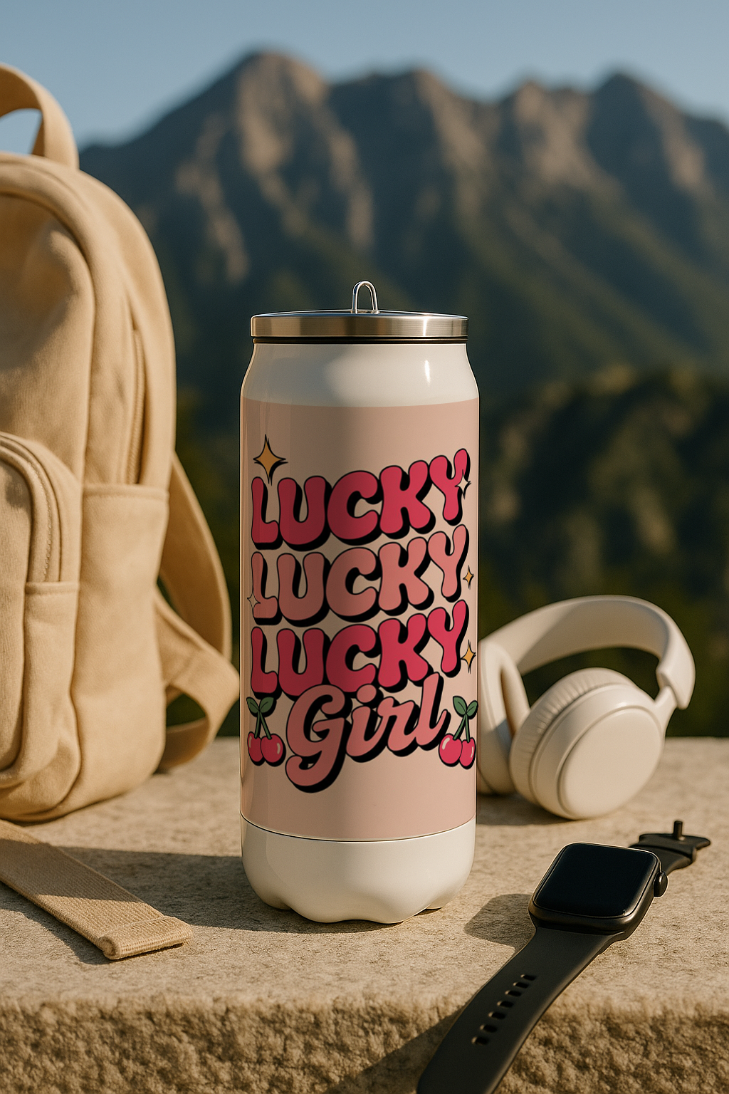 Ivora Metal Can Sipper 450 ML| Metal Cans 450 ML | Lucky Girl Syndrome Print | Double Walled Hot And Cold Tumbler