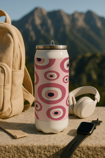 Ivora Metal Can Sipper 450 ML| Metal Cans 450 ML | Fuschia Evil Eye Print | Double Walled Hot And Cold Tumbler