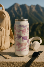 Ivora Metal Can Sipper 450 ML| Metal Cans 450 ML |Lavender Bow Charm Print | Double Walled Hot And Cold Tumbler
