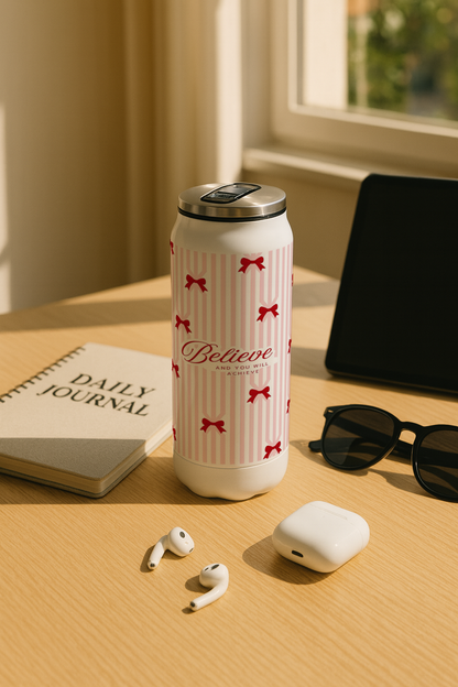 Ivora Metal Can Sipper 450 ML| Metal Cans 450 ML | Believe & Achieve Print | Double Walled Hot And Cold Tumbler