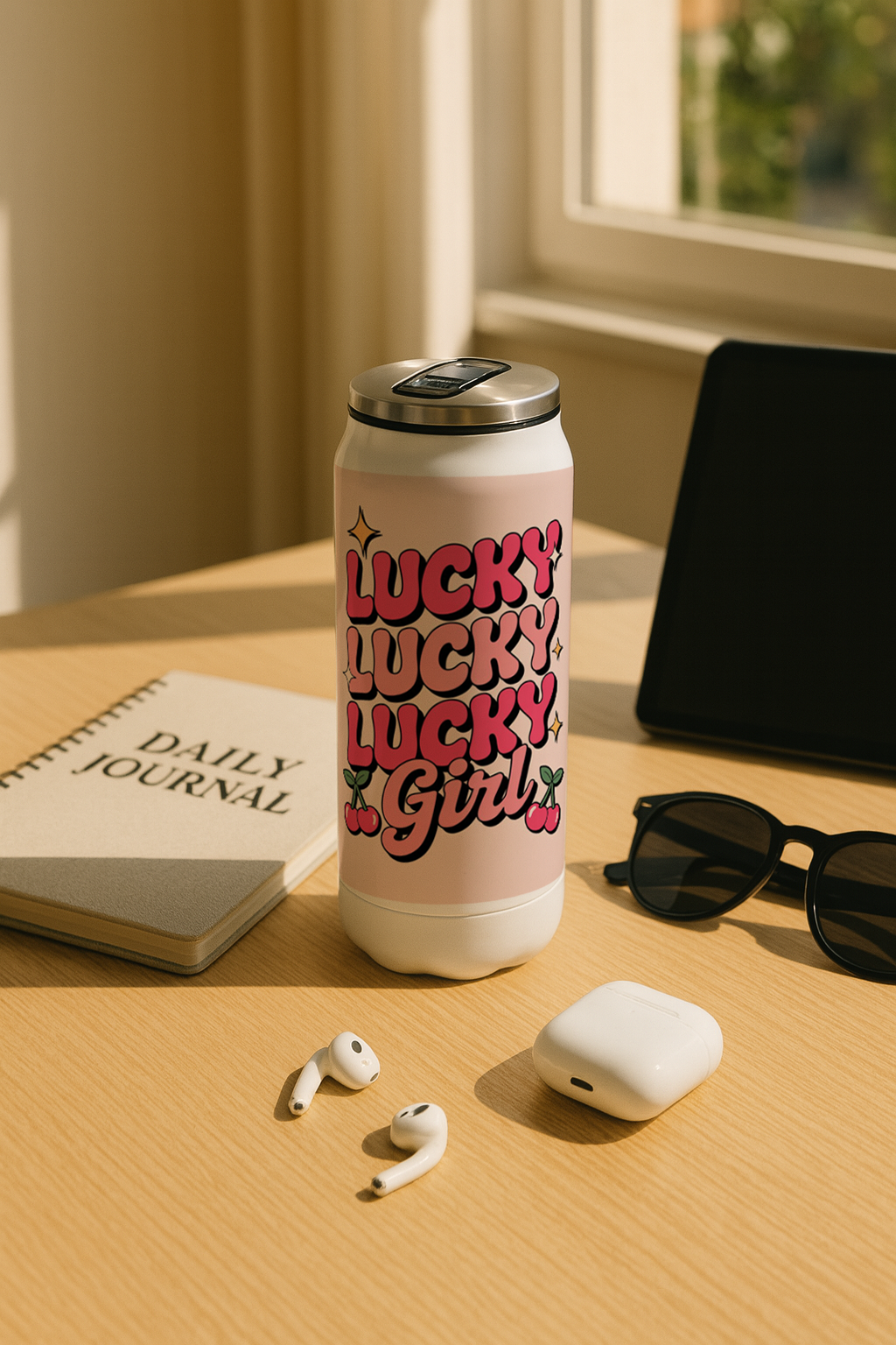 Ivora Metal Can Sipper 450 ML| Metal Cans 450 ML | Lucky Girl Syndrome Print | Double Walled Hot And Cold Tumbler