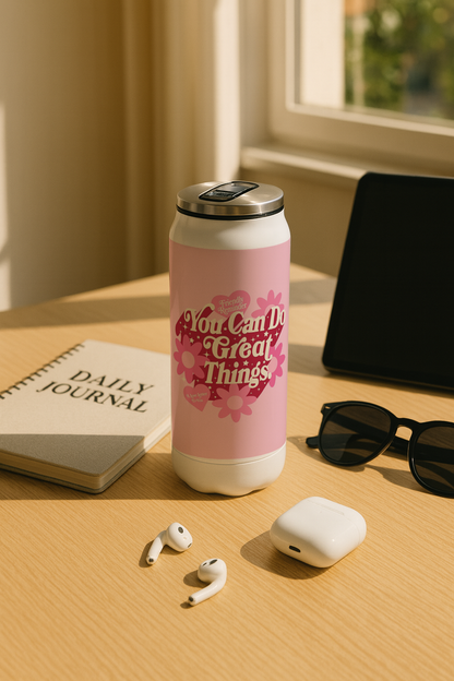 Ivora Metal Can Sipper 450 ML| Metal Cans 450 ML | Great Things Print | Double Walled Hot And Cold Tumbler