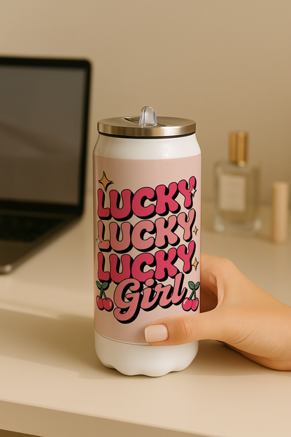 Ivora Metal Can Sipper 450 ML| Metal Cans 450 ML | Lucky Girl Syndrome Print | Double Walled Hot And Cold Tumbler