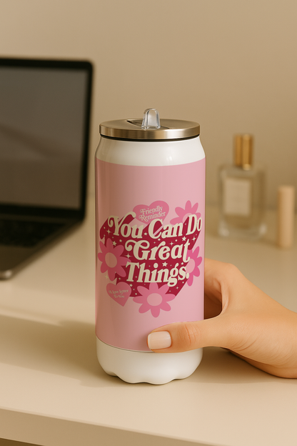 Ivora Metal Can Sipper 450 ML| Metal Cans 450 ML | Great Things Print | Double Walled Hot And Cold Tumbler