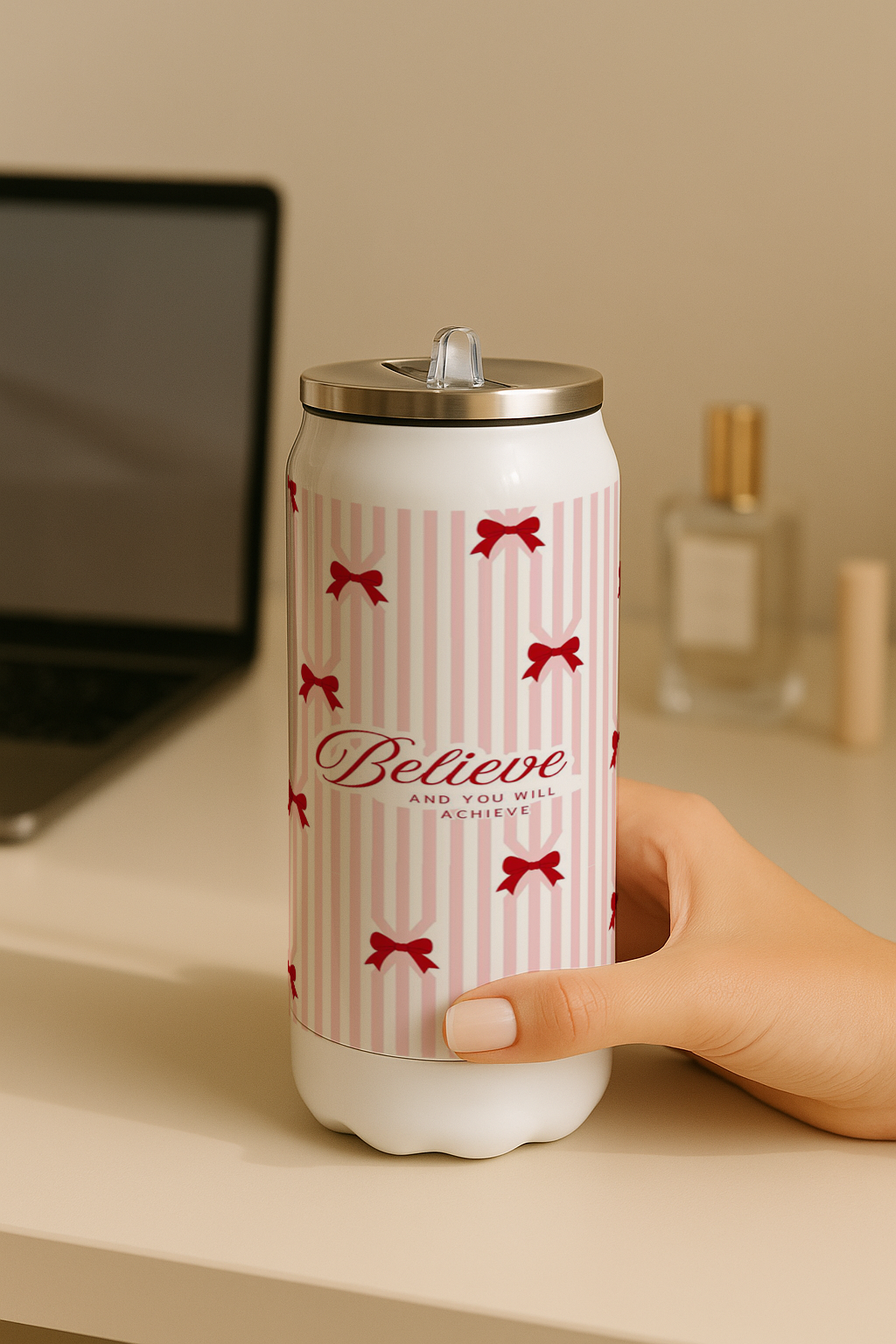 Ivora Metal Can Sipper 450 ML| Metal Cans 450 ML | Believe & Achieve Print | Double Walled Hot And Cold Tumbler