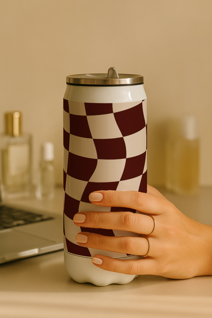 Ivora Metal Can Sipper 450 ML| Metal Cans 450 ML | Retro Ripple  Print | Double Walled Hot And Cold Tumbler