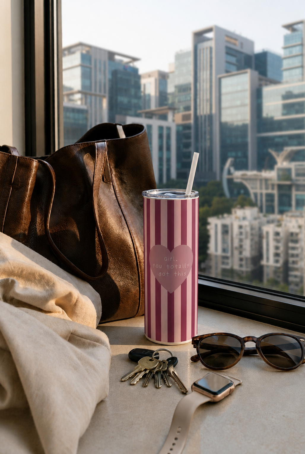 Colossal Tumbler 700ML with Straw | Pink Power Print | Double Walled Insulated Hot & Cold Tumbler 7–8 Hours