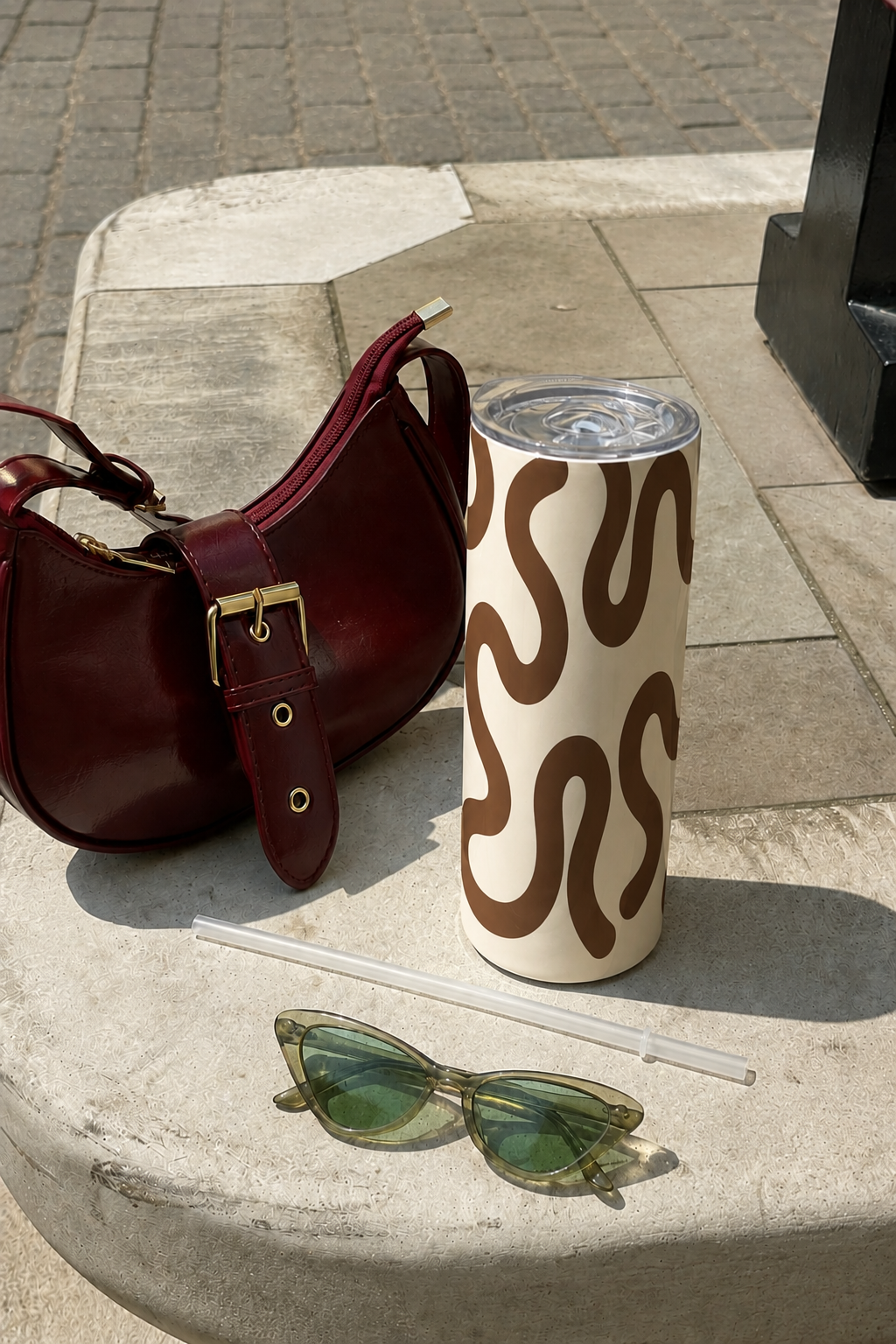 Colossal Tumbler 700ML with Straw | Mocha Wave Print |Double Walled Insulated Tumbler 7-8 hrs