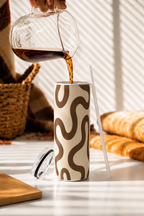 Colossal Tumbler 700ML with Straw | Mocha Wave Print |Double Walled Insulated Tumbler 7-8 hrs