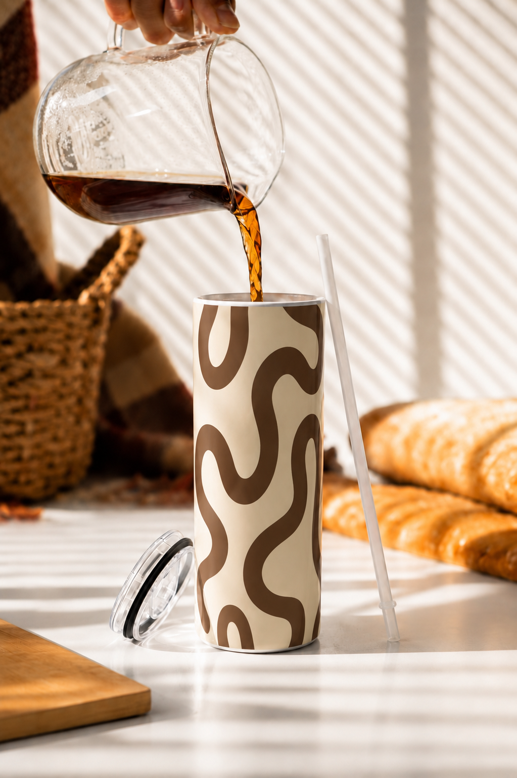 Colossal Tumbler 700ML with Straw | Mocha Wave Print |Double Walled Insulated Tumbler 7-8 hrs