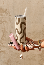 Colossal Tumbler 700ML with Straw | Mocha Wave Print |Double Walled Insulated Tumbler 7-8 hrs