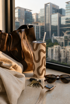 Colossal Tumbler 700ML with Straw | Mocha Wave Print |Double Walled Insulated Tumbler 7-8 hrs
