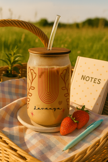 Personalized Boho Soul Frosted Glass Can Sipper 500ml – Coffee Tumbler with Straw & Lid