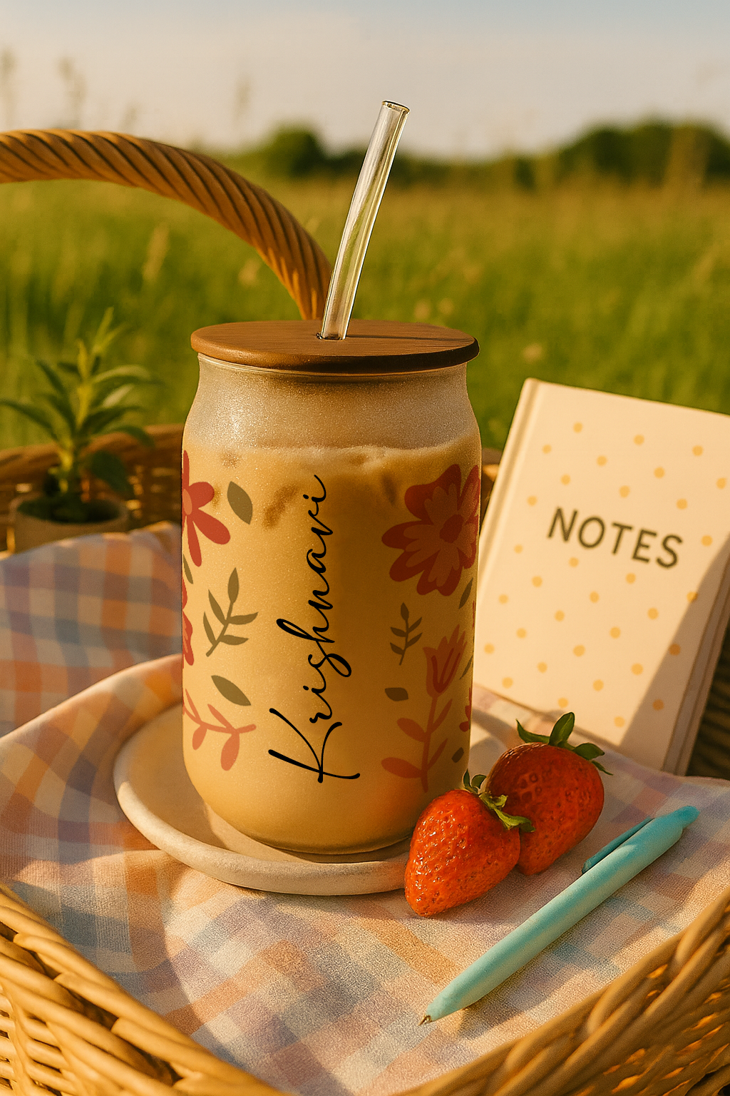 Personalized Floral Valley Frosted Glass Can Sipper 500ml – Coffee Tumbler with Straw & Lid