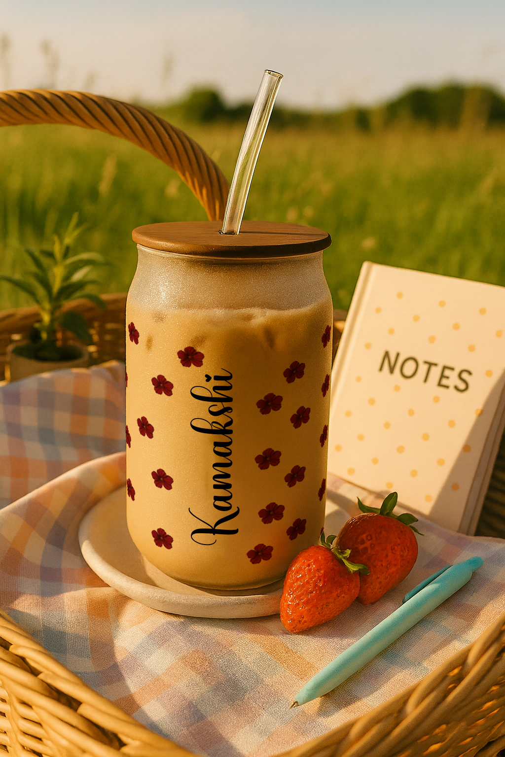 Personalized Petite Fleur Frosted Glass Can Sipper 500ml – Coffee Tumbler with Straw & Lid