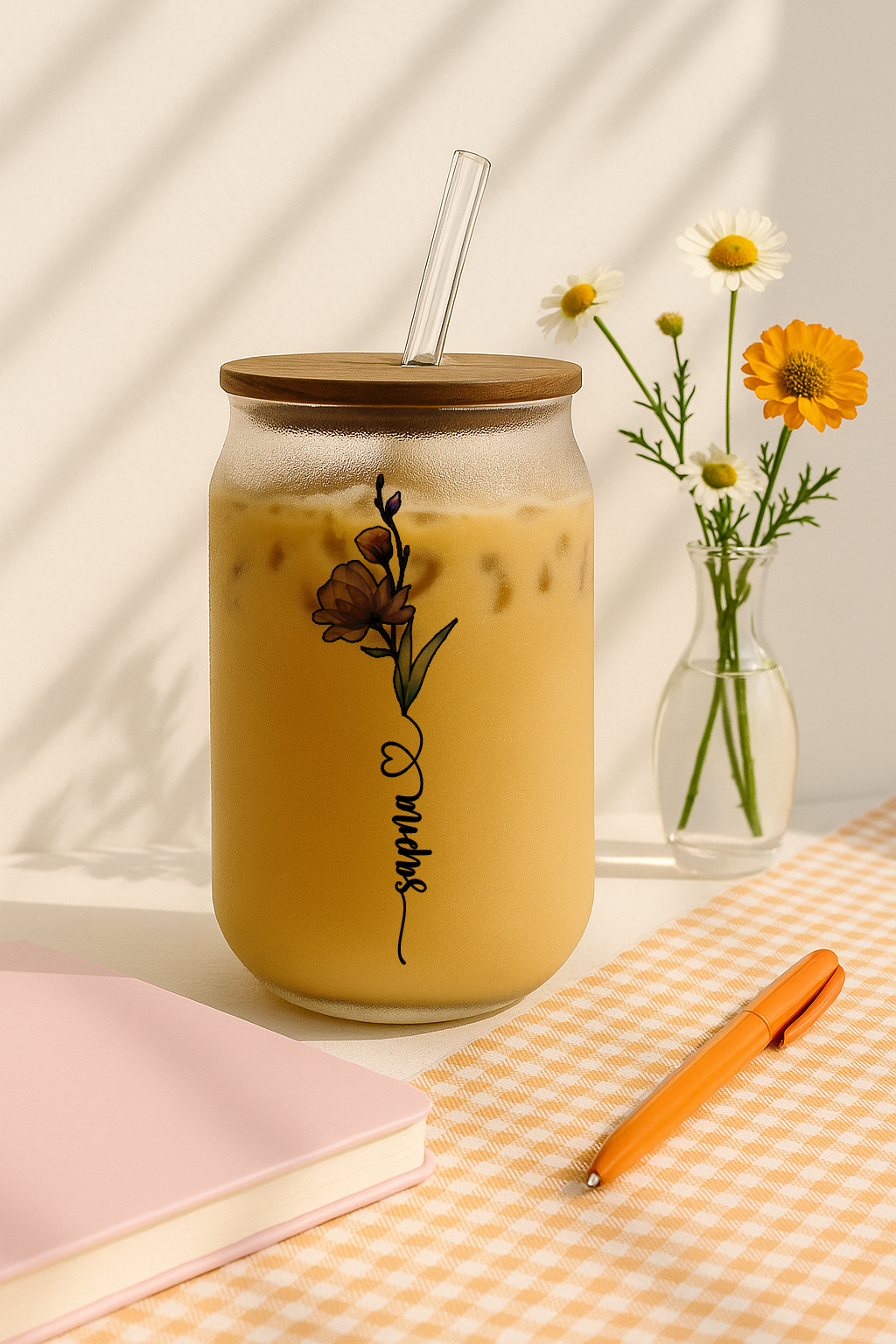 Personalized Eversoft Frosted Glass Can Sipper 500ml – Coffee Tumbler with Straw & Lid