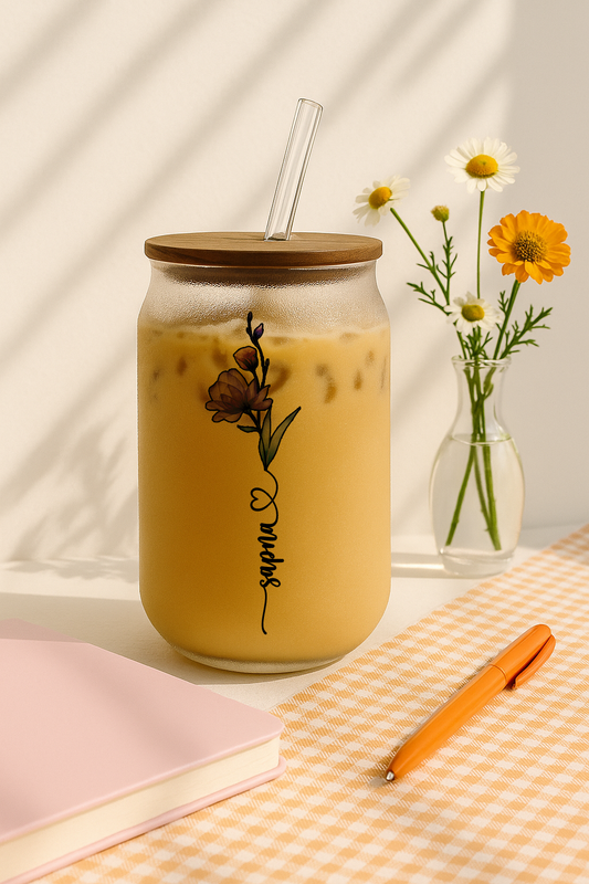 Personalized Eversoft Frosted Glass Can Sipper 500ml – Coffee Tumbler with Straw & Lid