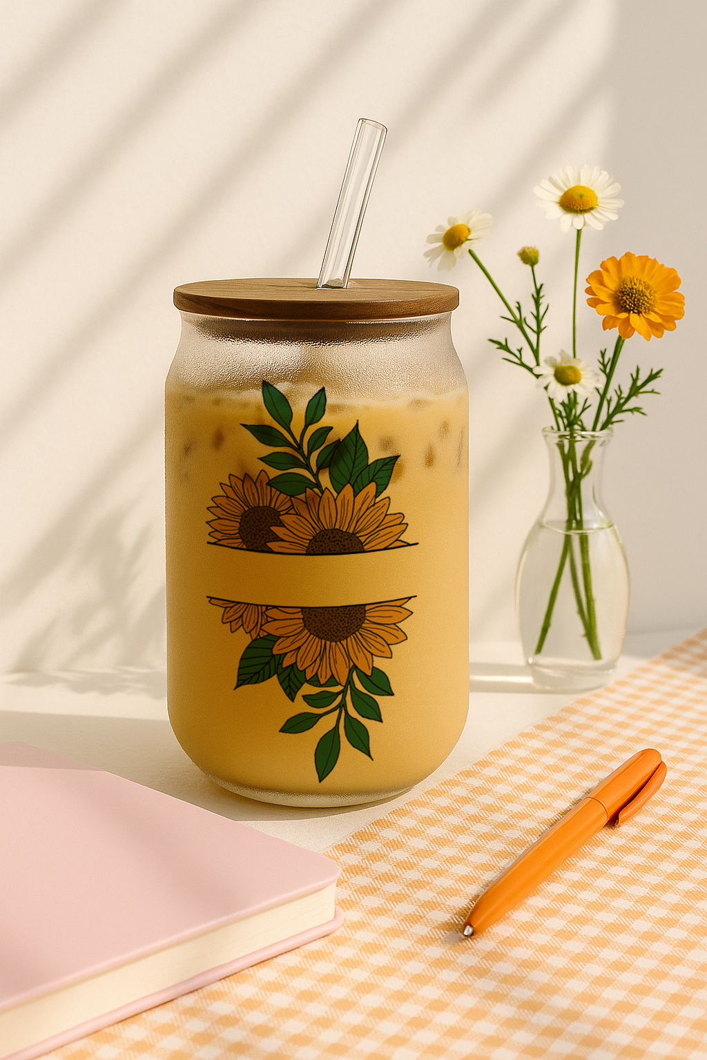 Personalized Sun Spell  Frosted Glass Can Sipper 500ml – Coffee Tumbler with Straw & Lid