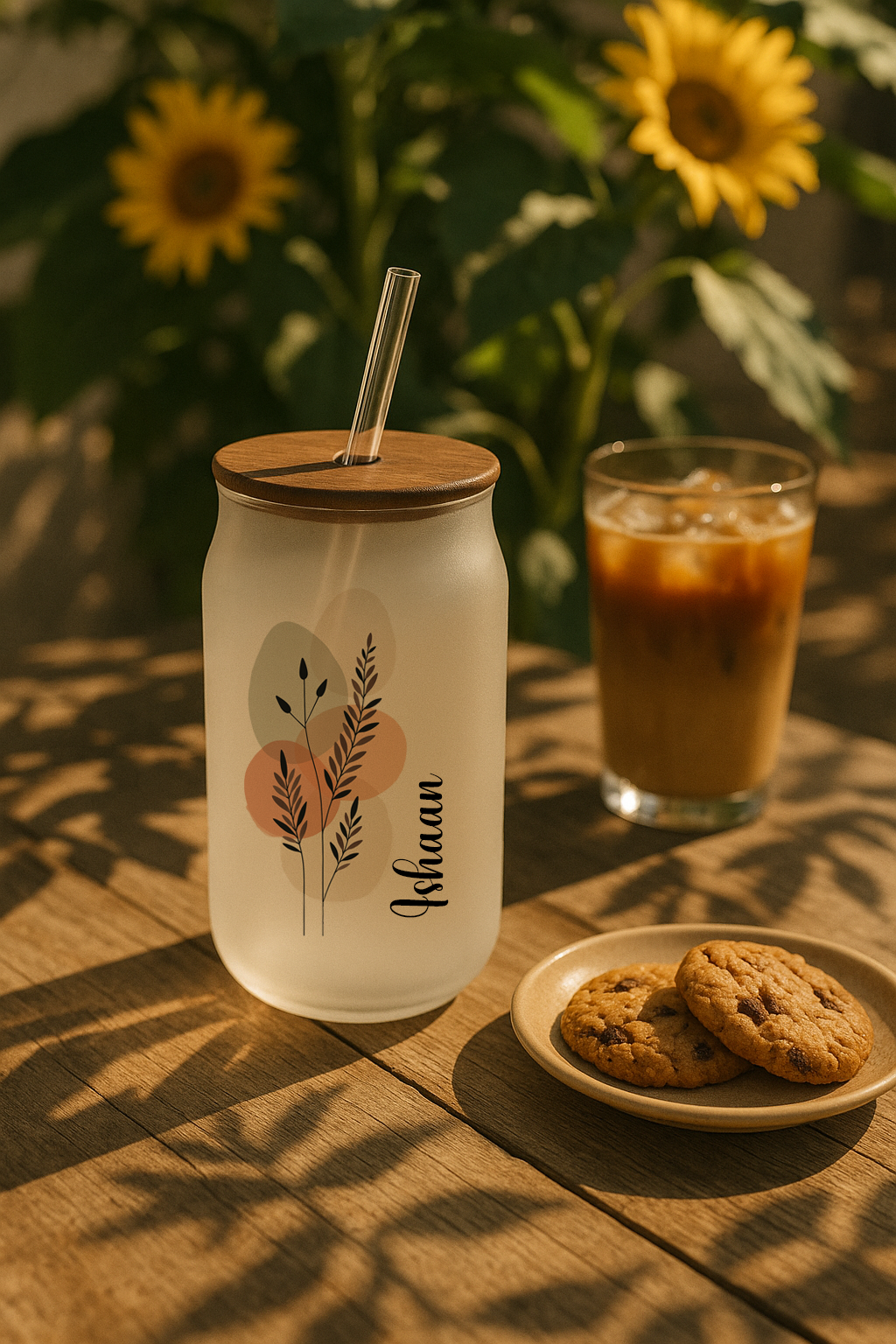 Personalized Boho Ember Frosted Glass Can Sipper 500ml – Coffee Tumbler with Straw & Lid