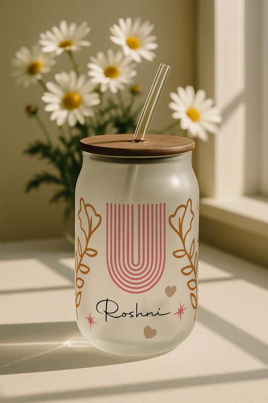 Personalized Boho Soul Frosted Glass Can Sipper 500ml – Coffee Tumbler with Straw & Lid
