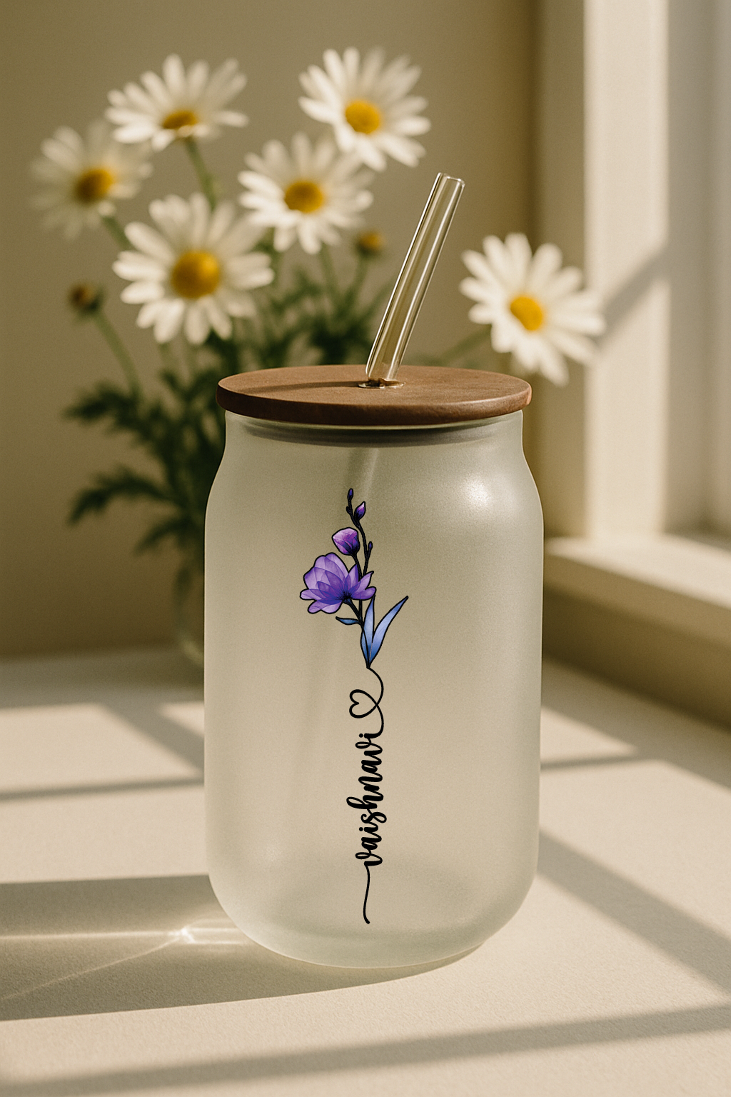 Personalized Eversoft Frosted Glass Can Sipper 500ml – Coffee Tumbler with Straw & Lid