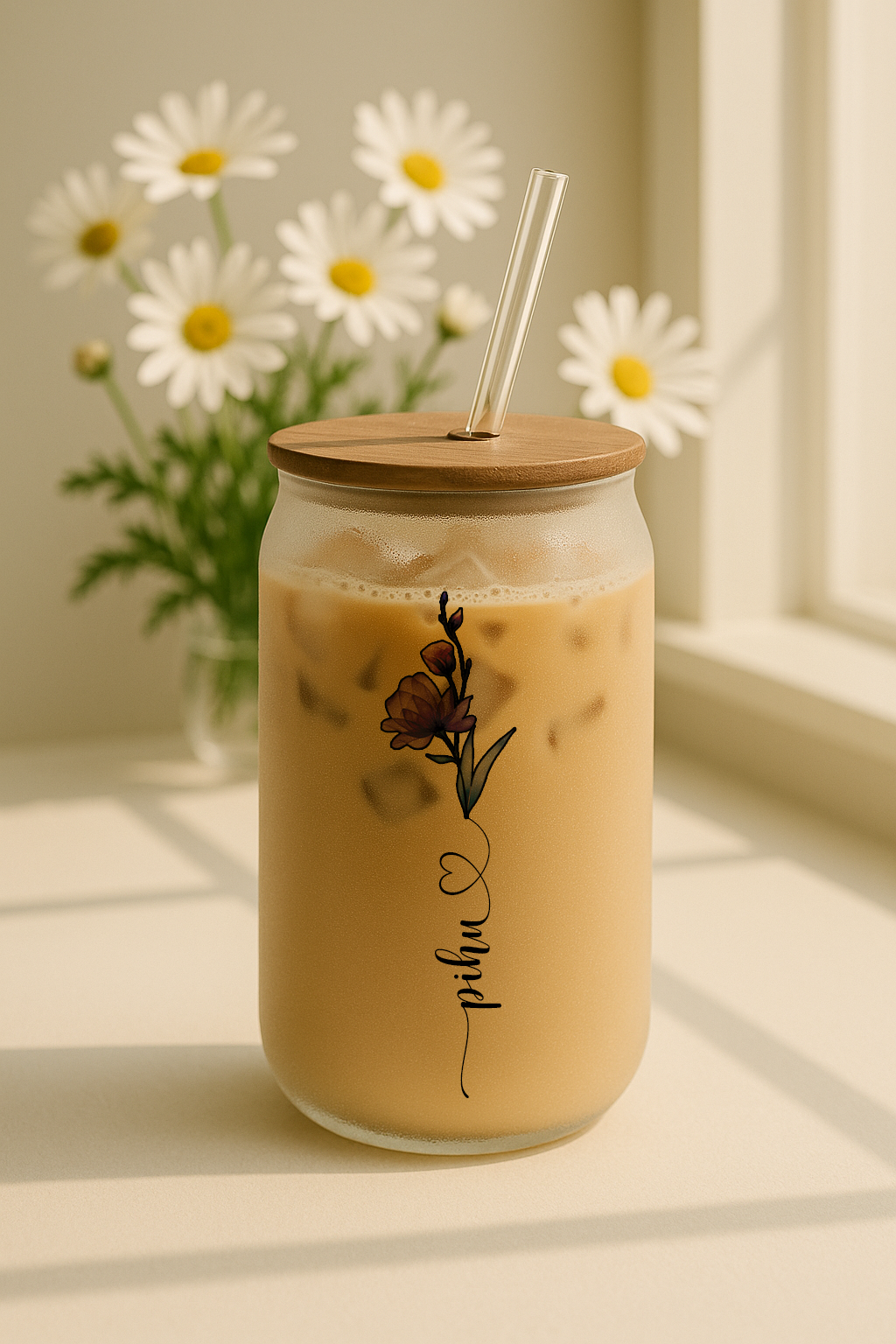 Personalized Eversoft Frosted Glass Can Sipper 500ml – Coffee Tumbler with Straw & Lid