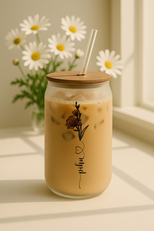 Personalized Eversoft Frosted Glass Can Sipper 500ml – Coffee Tumbler with Straw & Lid