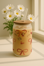 Personalized Bowtique Frosted Glass Can Sipper 500ml – Coffee Tumbler with Straw & Lid