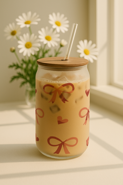Personalized Bowtique Frosted Glass Can Sipper 500ml – Coffee Tumbler with Straw & Lid
