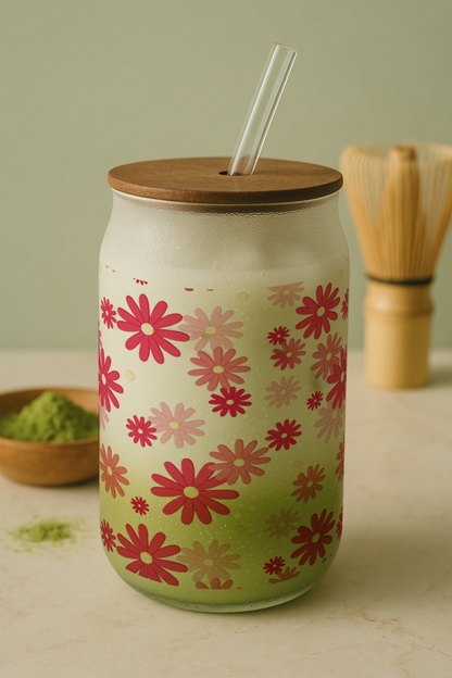 Personalized Sweet Meadow Frosted Glass Can Sipper 500ml – Coffee Tumbler with Straw & Lid