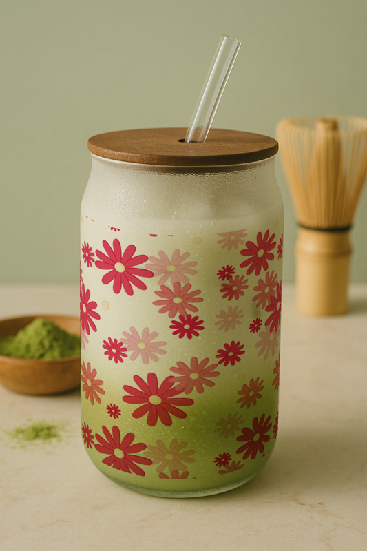 Personalized Sweet Meadow Frosted Glass Can Sipper 500ml – Coffee Tumbler with Straw & Lid