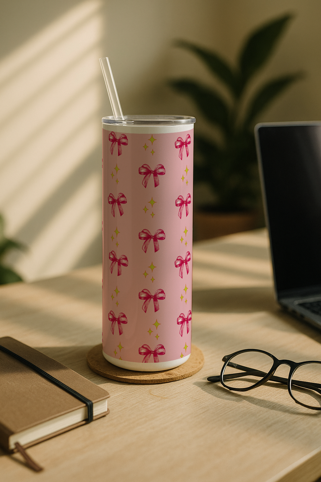 Colossal Tumbler 700ML with Straw| Sparkles And Bows All Over Print |Double Walled Insulated Tumbler 7-8 hrs