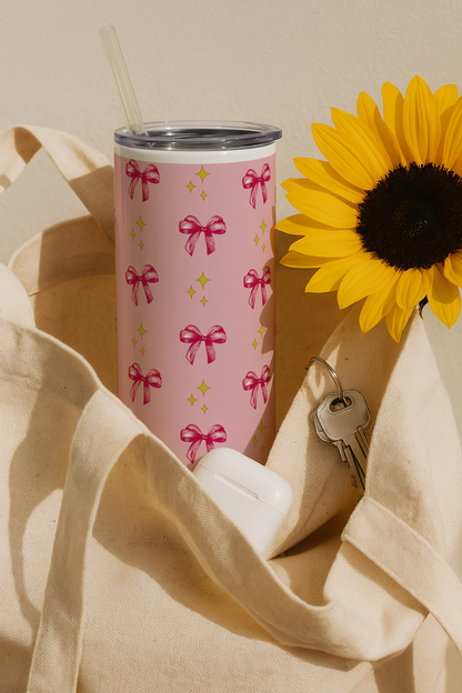 Colossal Tumbler 700ML with Straw| Sparkles And Bows All Over Print |Double Walled Insulated Tumbler 7-8 hrs