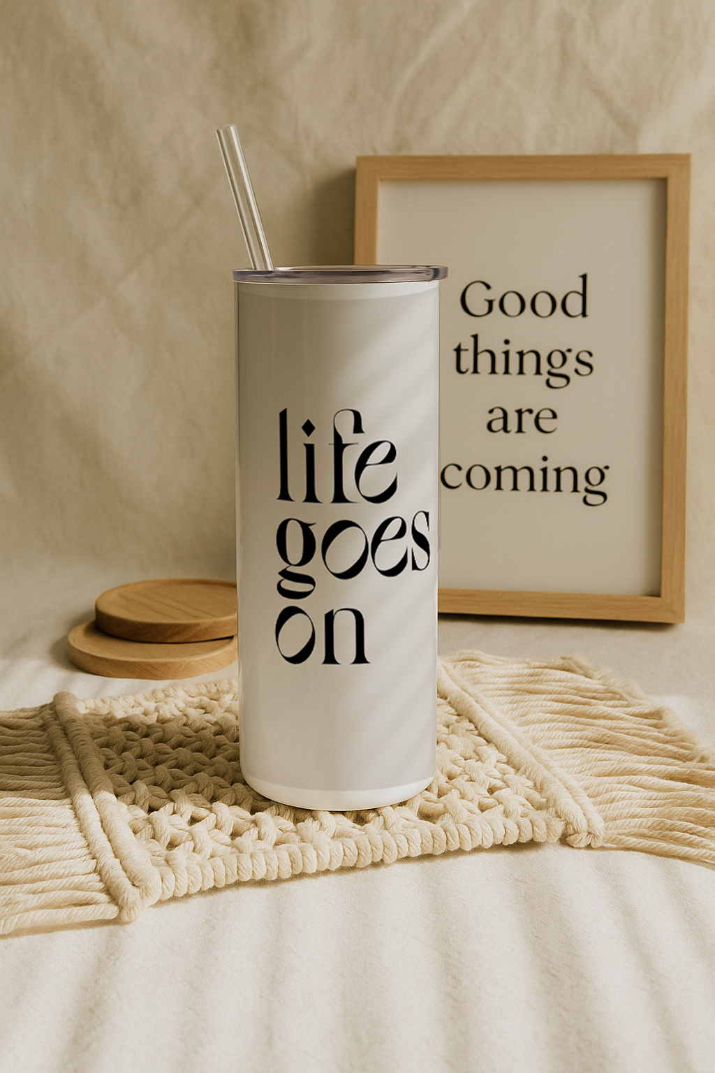 Colossal Tumbler 700ML with Straw| Life Goes On Print |Double Walled Insulated Tumbler 7-8 hrs
